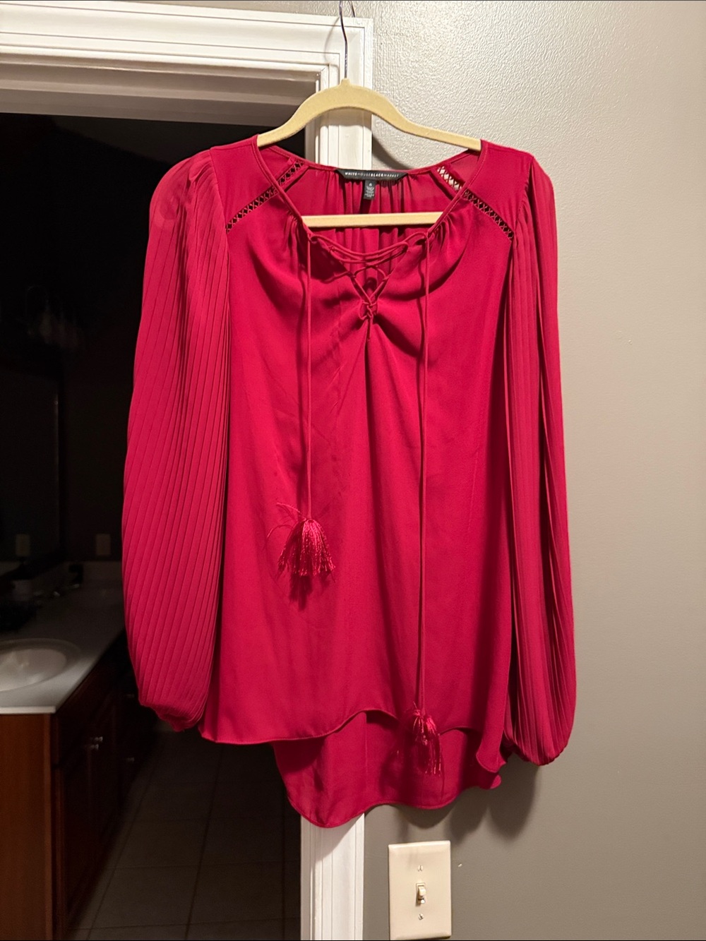 WHBM Women's Lace-Up Long Sleeve Blouse